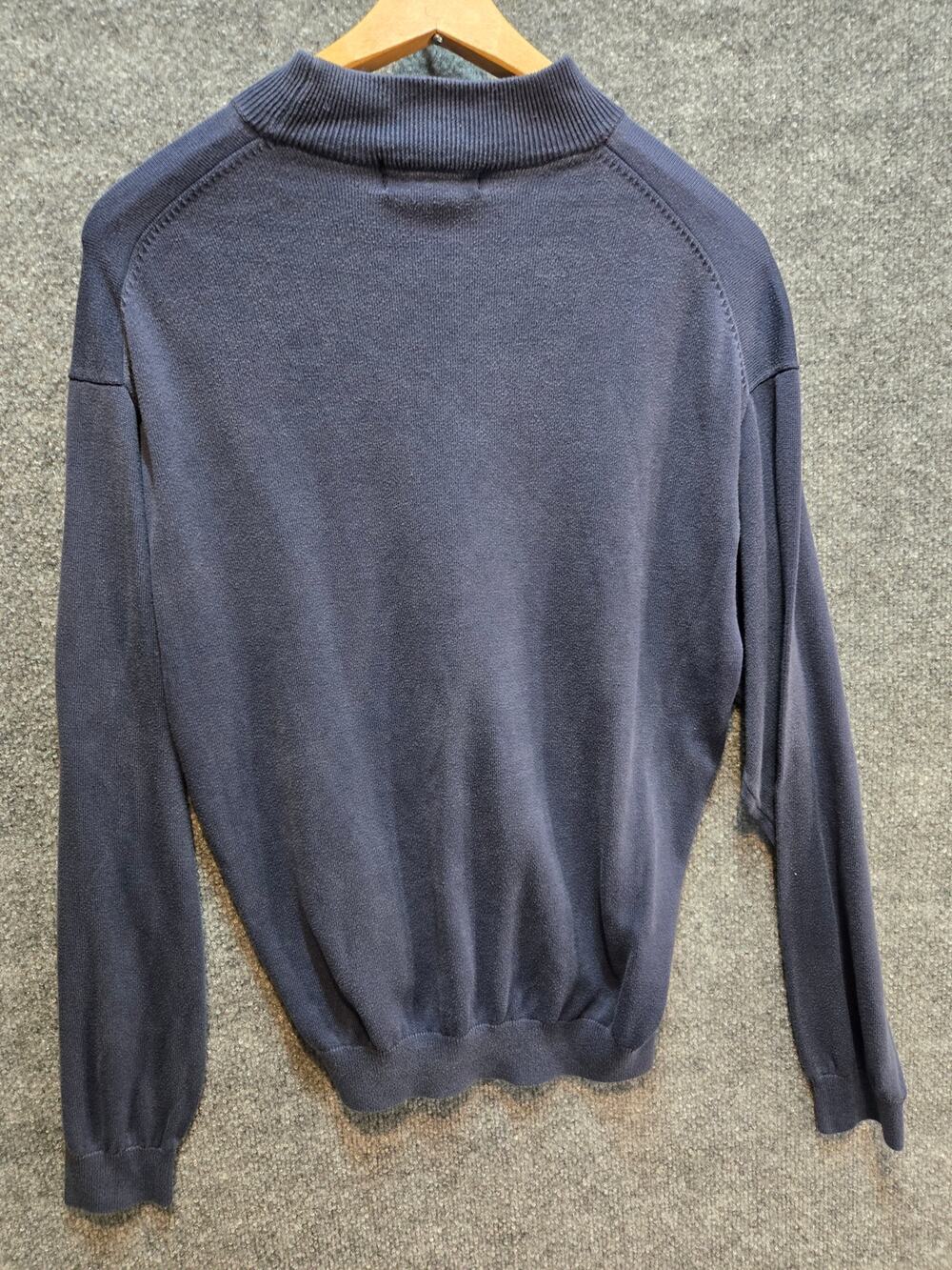 Baracuta Men's Silk Cotton Blend Ribbed Mock Neck Sweater Blue Size M
